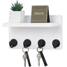 Nekon Key Holder Wall Mount 8.5 Inch Small Home Decor Wooden Wall Organizer with 4 Hooks and Shelf Wall Decor for Living Room Entryway Kitchen (White)