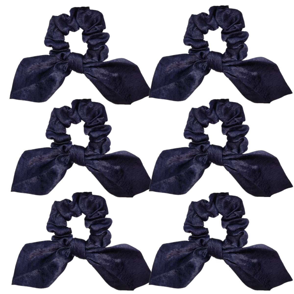6 Pcs Satin Scrunchies Hair Ties Bands Bows Ropes Elastics Bracelets Ponytail Holders - Hair Accessories for Women and Girls (3.8"x4.0" Navy Blue)