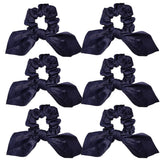 6 Pcs Satin Scrunchies Hair Ties Bands Bows Ropes Elastics Bracelets Ponytail Holders - Hair Accessories for Women and Girls (3.8"x4.0" Navy Blue)