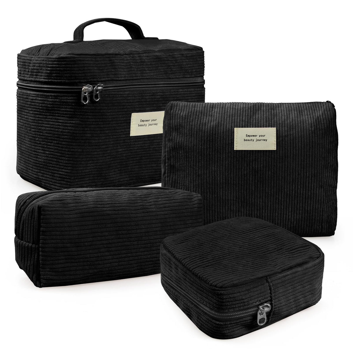 ZERFLUMP 4 Pcs Makeup Bag for Women Corduroy Cosmetic Bag Aesthetic Cute Bags Multi Size Purse Pouch Travel Toiletry Bag Set Makeup Organizer with Zipper (BlackCorduroy)