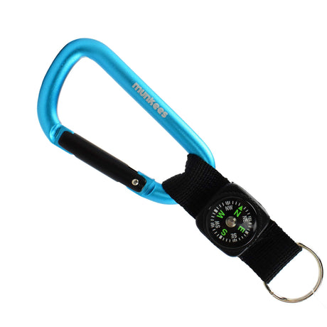 AceCamp Munkees 8mm Carabiner with Compass Strap Small Pocket-Sized Waterproof Carabiner Compass Keychain Mini Key Ring Gear for Camping Hiking Backpacking Survival Tool Kit