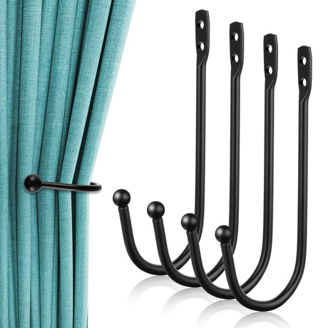4 PCS Black Curtain Tie Backs Decorative Drapery Holders for Wall Curtain Holdbacks Vintage Rustic Style Decor U Shaped Curtain Pull BacksBlack Come with Screws