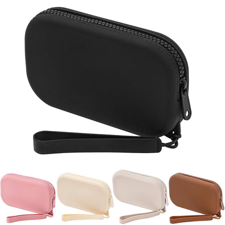 HHQQWZ Portable Silicone Makeup Bag for Women Small Travel Waterproof Toiletry Cosmetic Bag Zipper Closure Organizer Makeup Case with Handle (Black)
