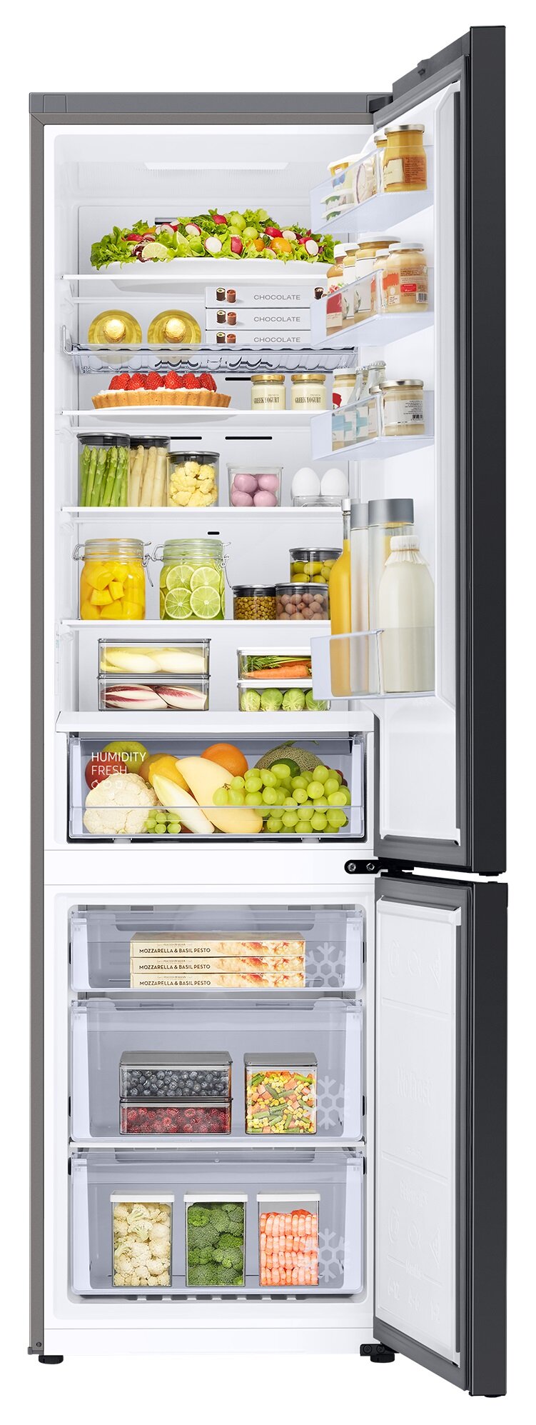 SAMSUNG REFRIGERATOR BESPOKE RB38A, 390L, E, BOTTOM FREEZER, NO FROST, ALL-AROUND COOLING, SPACE MAX, REVERSIBLE DOOR, HxWxD 2.03x0.60x0.66, BLACK GLASS