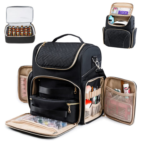 ELCUPA Nail Polish Organizer Holds 48 Bottles and a Nail Lamp Nail Tech Storage Case Large Nail Polish Bag with 2 Removable Boxes and Tools Storage Pockets