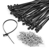 12 Inch Black Cable Ties (100 Pack) zip ties with screw mounting hole 120 lb Strength + 100 Screws - Ideal for Automotive Fencing & Outdoor Wire Management