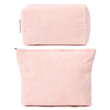 SOIDRAM 2 Pieces Makeup Bag Large Corduroy Cosmetic Bag Capacity Canvas Mix Travel Toiletry Bag Organizer Cute Makeup Brushes Aesthetic Accessories Storage Bag for Women Corduroy Mix Pink