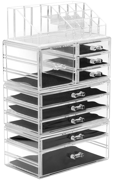 Sorbus Large Clear Makeup Organizer - Detachable 4-Piece Jewelry & Make Up Organizers and Storage Set - Spacious Cosmetic Display Tower - Makeup Organizer for Vanity Bathroom Dresser & Countertop