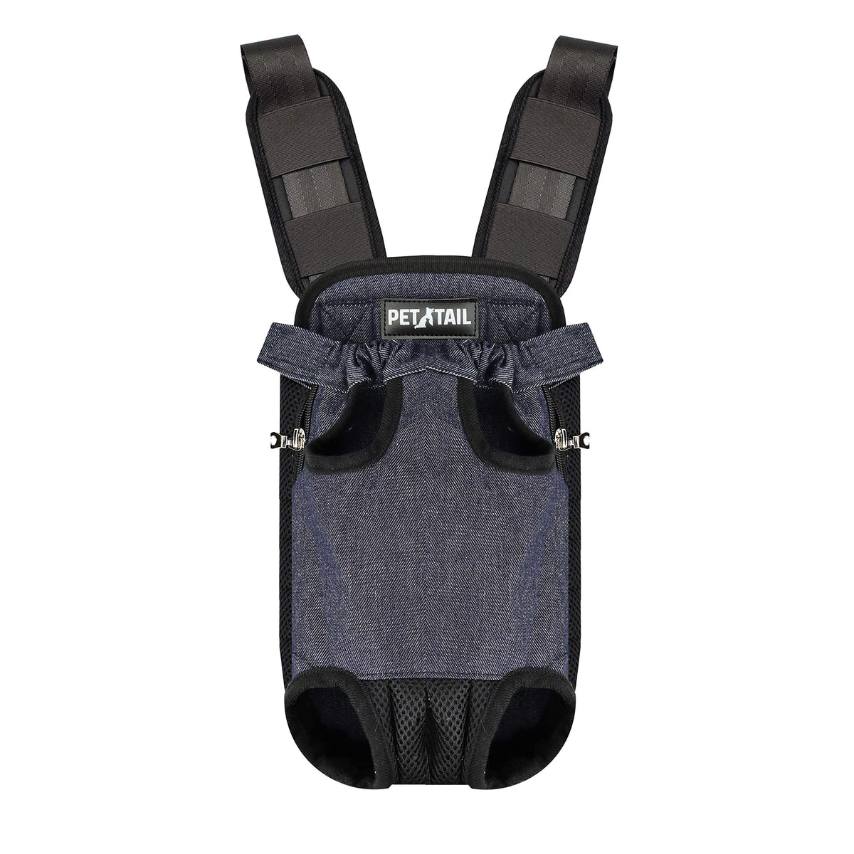 Pettail Dog Kangaroo Pouch Front Pet Backpack Carrier Wide Straps Shoulder Pads Adjustable Legs Out Pet Backpack Carrier Walking Travel Hiking Camping (Large Blue & Shoulder pad)