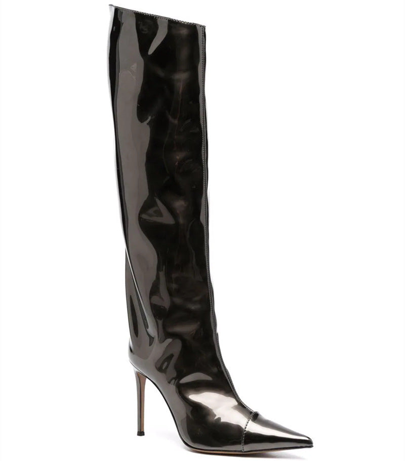 Women's Patent Leather High Heel Knee Boots