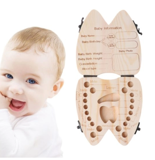Wooden Baby Tooth Storage Box for Milk Teeth