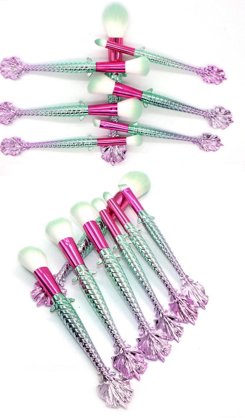 7-Piece Mermaid Makeup Brush Set in Yellow-Green Gradient