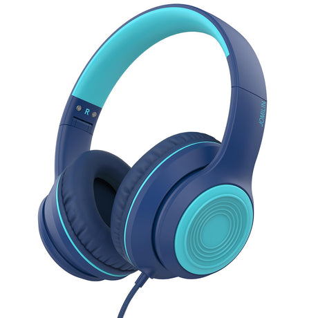 JOMILIN A8 Wired Over-Ear Headphones with Microphone Lightweight Folding Portable Headphones with 1.5M No-Tangle Cord 3.5mm Plug in Headphones for Smartphone Tablet Computer MP3 / 4 (Blue)