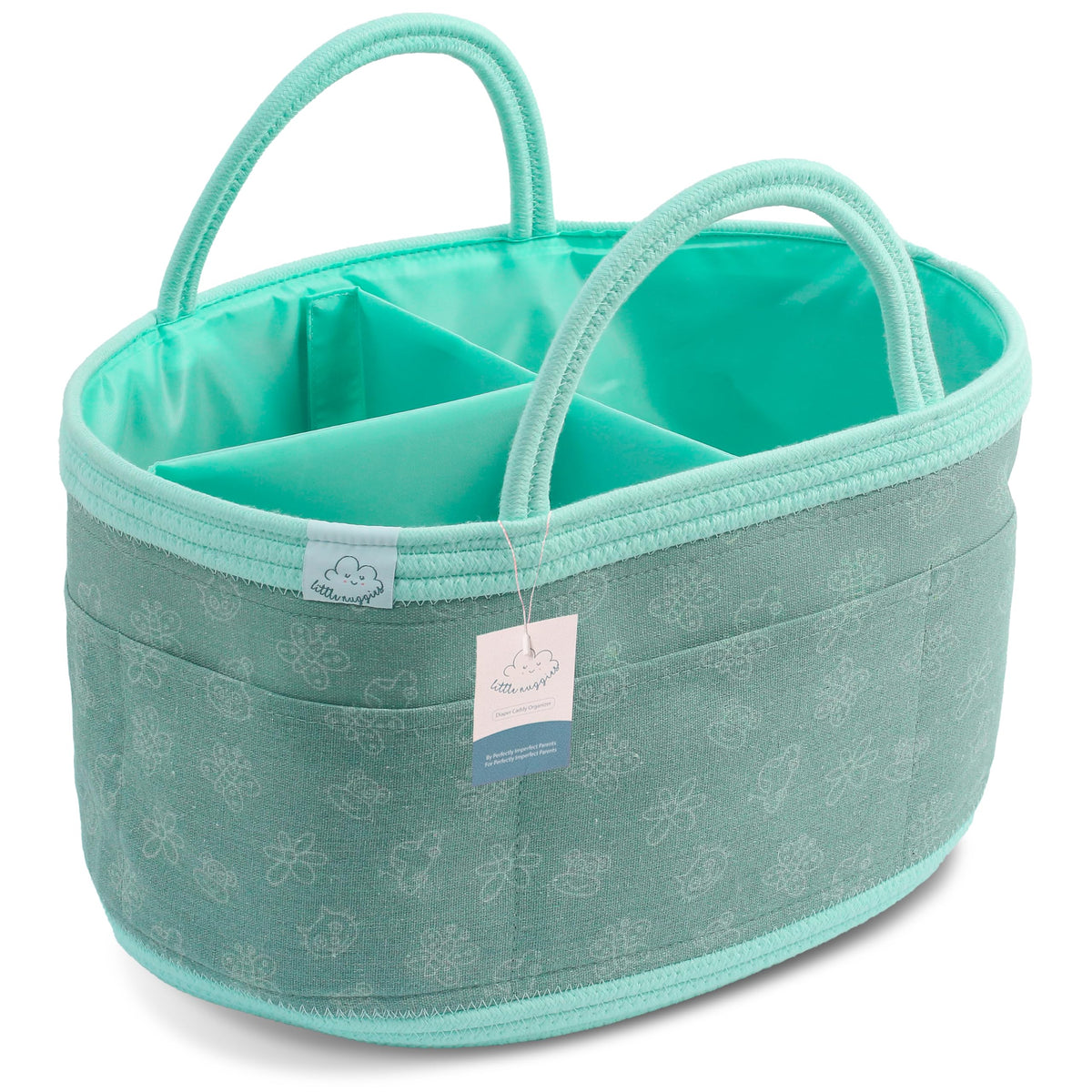 Littlenuggies XL Baby Diaper Caddy Organizer Stylish Nursery Diaper Storage Basket Portable Large Car Travel Caddy - Diaper changing Caddy - Water Proof baby organizer basket - Emerld Green