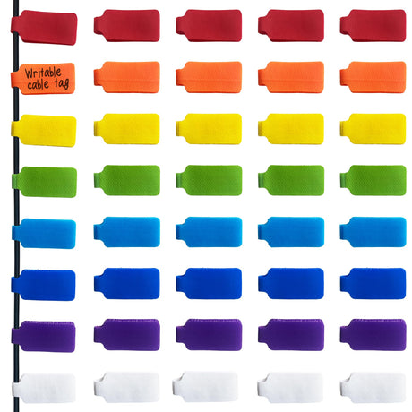 Mr-Label – 40 Pcs 0.78" x 3.54" Hook and Loop Cable Labels –Cord Tags – Upgraded Writable Cable Wraps for Clear Writing - Writable Wire Labels for Cable Management | Electronics Computers (8 Colors)