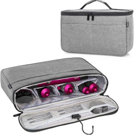 WELIDAY Travel Storage Bag Compatible with Dyson Airwrap Styler Portable Travel Organizer for Hair Curler and Attachment with Multi-pockets(Gray)