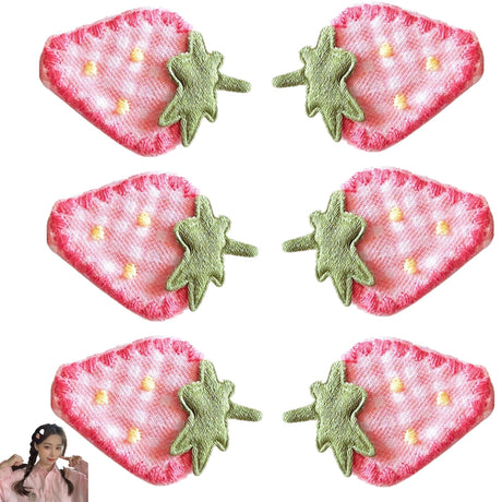 6 Pcs Fabric Strawberry Hair Clips Strawberry Accessories Strawberry Hair Clip Sweet Hairpins Pink Barrettes Duckbill Hair Accessories Clips and Barrettes for Women Girls