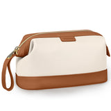 Wedama Makeup Bag Large Capacity Travel Cosmetic Bag PU Leather Makeup Pouch Wide Open Make up Organizer Bag Portable Makeup Case Waterproof Toiletry Bag with Handle for Women Girls Beige