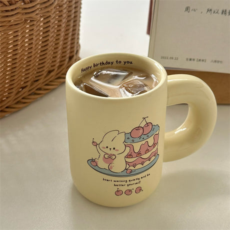 Cute Rabbit Ceramic Cup for Happy Birthday Celebrations