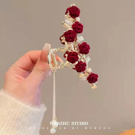Rose Butterfly Tassel Hair Claw Clip for Elegant Look