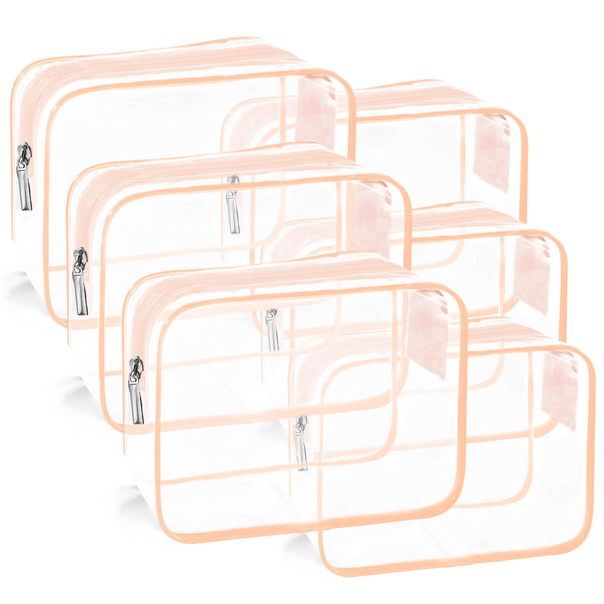 TOUYINGER TSA Approved Toiletry Bag Clear Travel Toiletry bag Travel Makeup Cosmetic Bag Set for Women Men Portable Toiletry Bag for Travel Bathroom and Organizing (pink 6 packs)