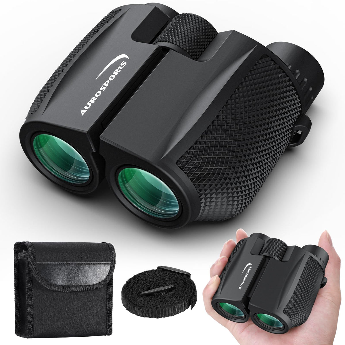 10x25 Compact Binoculars for Adults and Kids - Aurosports HD Binoculars High Powered Easy Focus Binoculars Lightweight with Low Light Vision for Bird Watching Outdoor Hunting Hiking