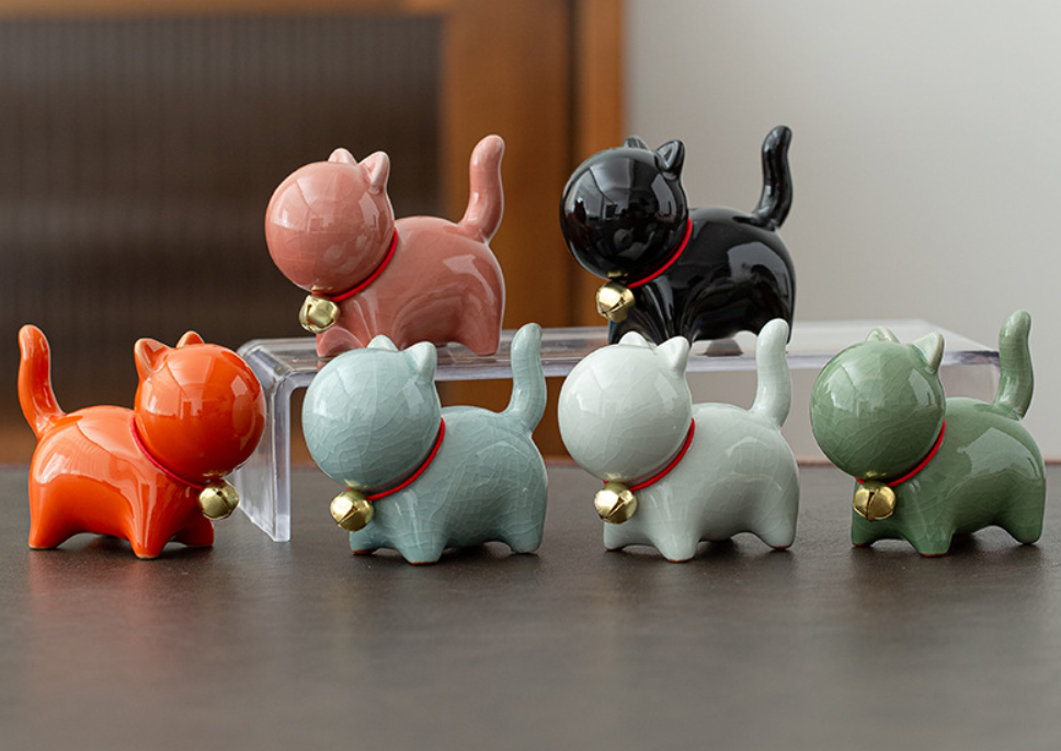 Cute Cat Ceramic Figurine for Mini Tea Garden Decor