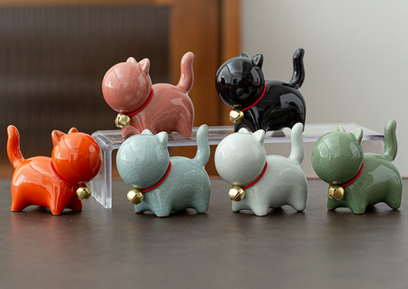 Cute Cat Ceramic Figurine for Mini Tea Garden Decor