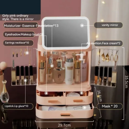 Lighted Mirror Makeup Storage Box