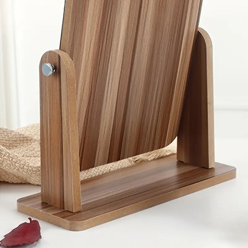 Portable Wooden Desktop Makeup Mirror - Folding Design