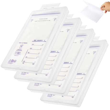 4pcs 210ml Breast Milk Storage for Freeze Flat Breastmilk Freezer Organizer Space Saving Milk Bags Storage Box Containers for Organization