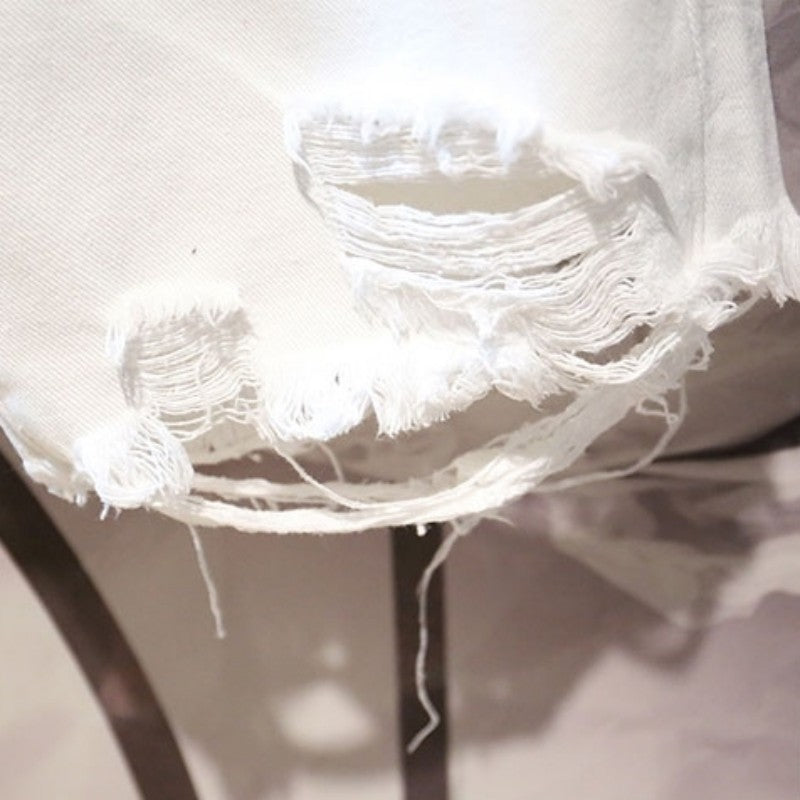 Men's Casual White Ripped Denim Summer Shorts