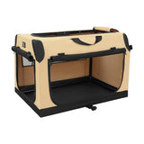 X-ZONE PET Dog Crate Travel Cage for Medium Dogs Portable Collapsible Cat Kennel with 3-Door Durable and Easy Clear Indoor & Outdoor Pet Home 28  Beige