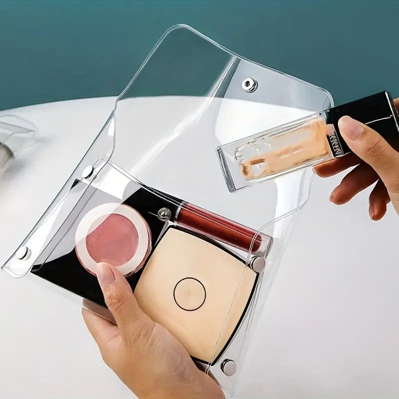 PVC Transparent Cosmetic Organizer Bag with Snap Closure