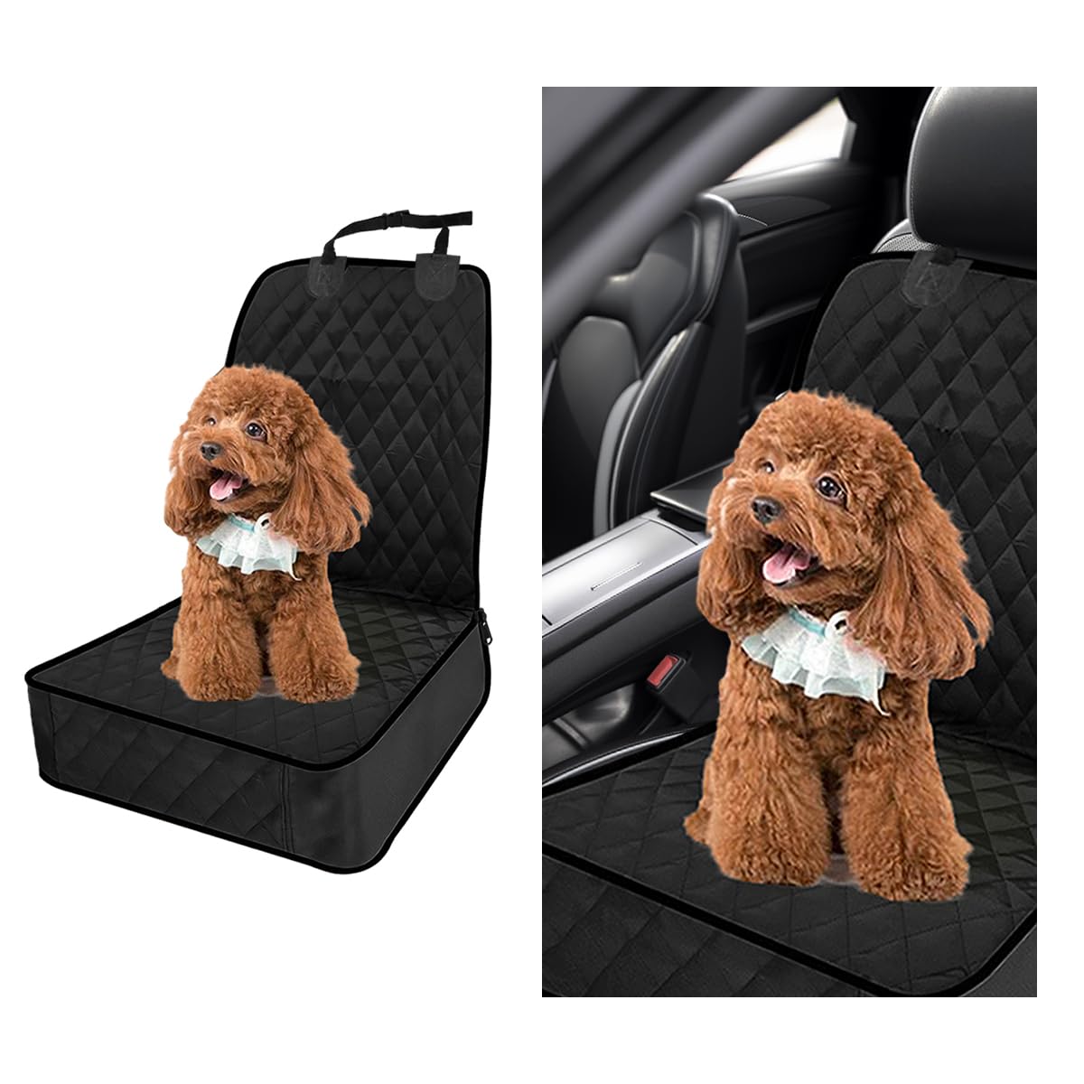 povtii Dog Car Seat Cover for Front Seat Waterproof Full Protection Dog Seat Cover with Side Flaps Non-Slip Scratchproof Captain Chair Cover for Pets Universal Car Accessories (Black)