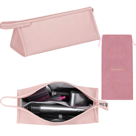 BAGCRAZY Pu Leather Travel Case Travel Case Compatible with Dyson Airwrap Styler Portable Waterproof Dyson Airwrap Travel Case Organizer Bag for Shark FlexStyle Attachments Storage Pink