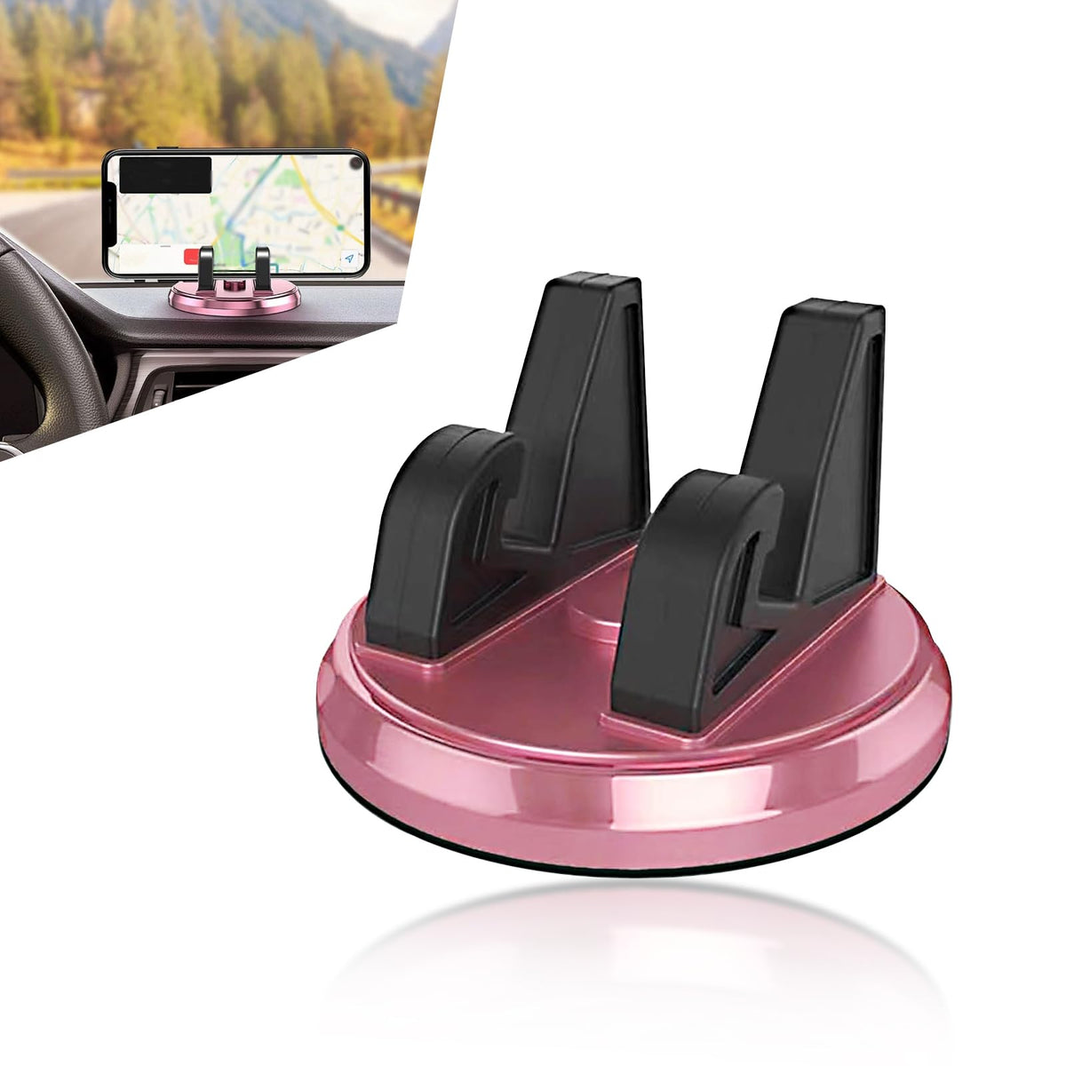 Slykew 1 PC Car Cell Phone Holder 2.83In x 1.69In 360 Degree Flexible Rotating Waterproof Vehicle Phone Bracket with Anti-Slip Silicone Basement Universal Automotive Dashboard Phone Mount (Pink)
