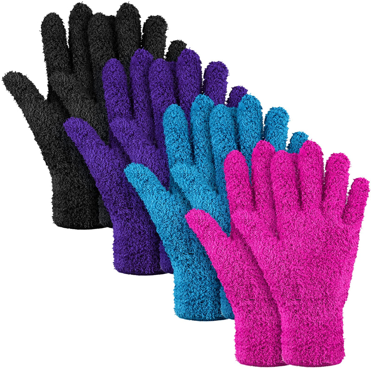 4 Pairs Microfiber Dusting Gloves Washable Reusable Cleaning Gloves Mittens for Plants House Cleaning Car Blinds(Purple Blue Rose Red BlackL)