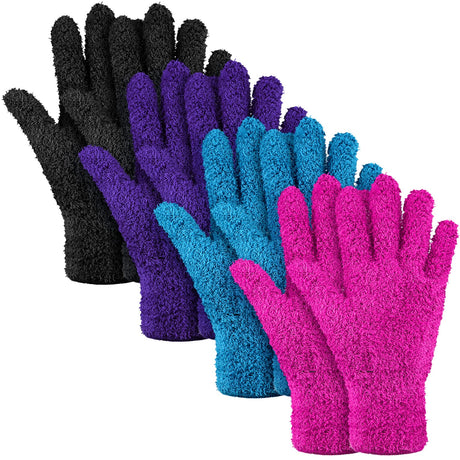 4 Pairs Microfiber Dusting Gloves Washable Reusable Cleaning Gloves Mittens for Plants House Cleaning Car Blinds(Purple Blue Rose Red BlackL)