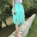 High Waist Irregular Mesh A-Line Puff Skirt for Women
