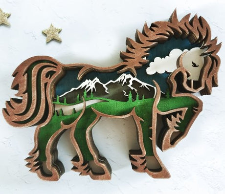 3D Carved Wooden Horse Statue for Home Decor