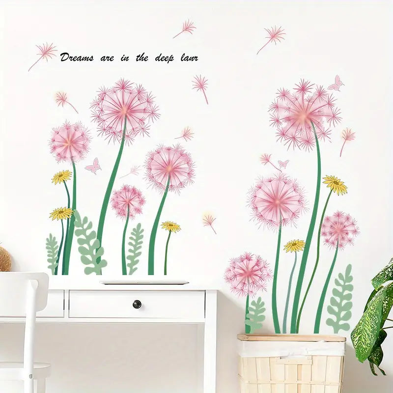 Pink Dandelion Wall Stickers for Home Decoration (2 Sheets)