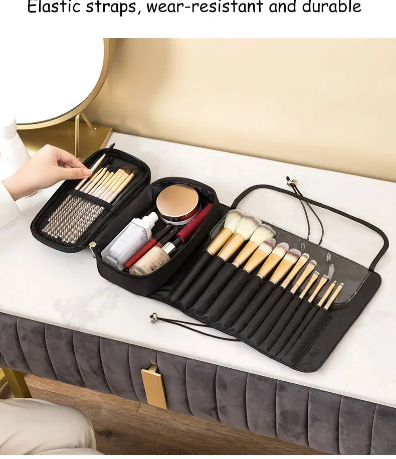 Waterproof Cosmetic Bag with Makeup Brush Organizer