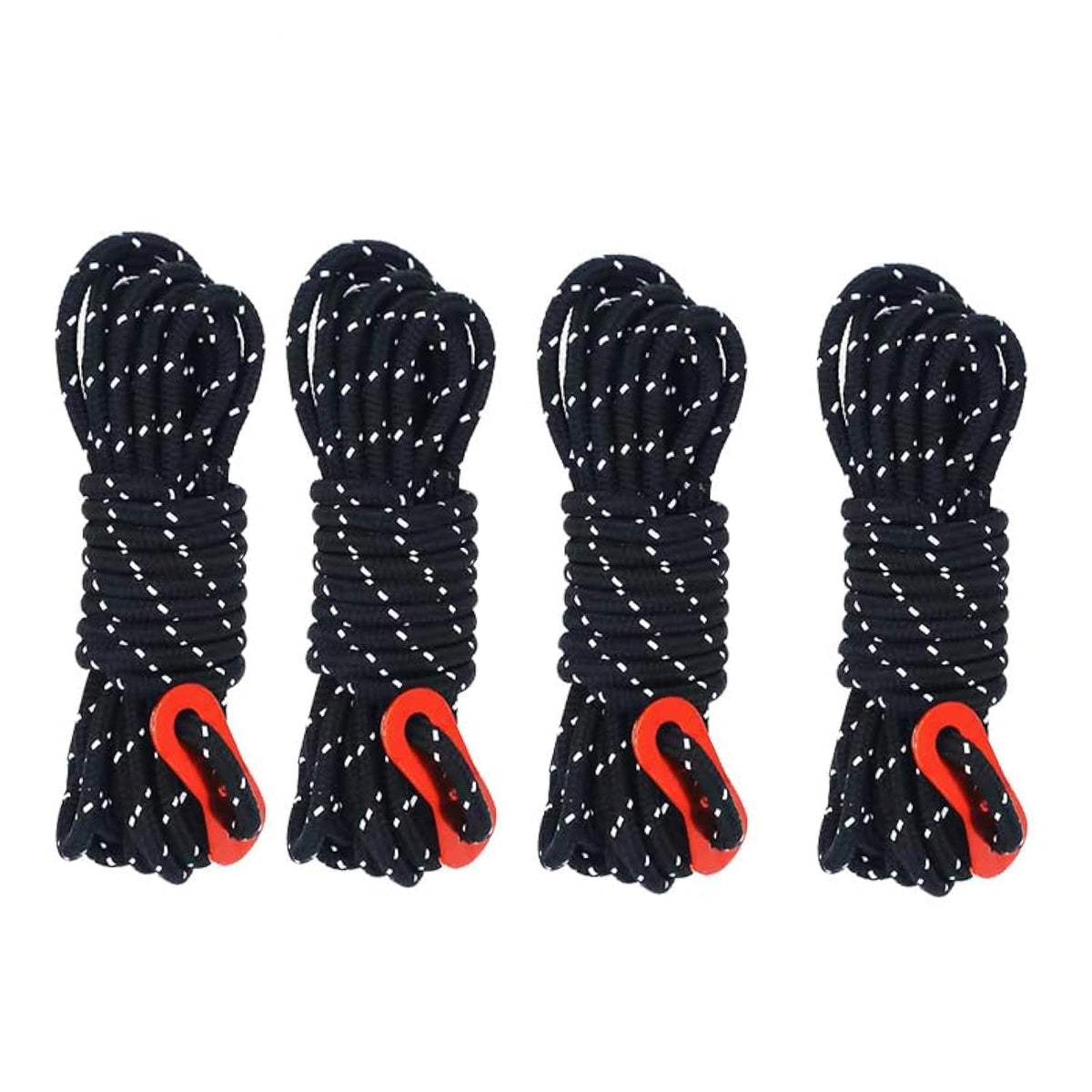 Tgpiao 4Pack Duty Camping Rope - 4mm Outdoor Reflective Guy Lines with Tensioner Adjuster Strong Nylon Cord for Tent Tarp Canopy Shelter Camping Hiking Backpacking (Black)