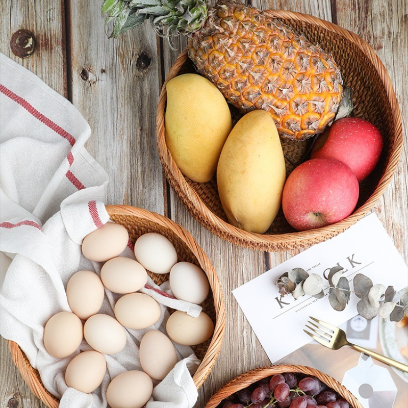 Hand-Woven Rattan Storage Basket for Kitchen & Picnic