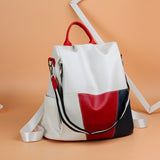 Women's Color Block Large Capacity Soft Leather Backpack