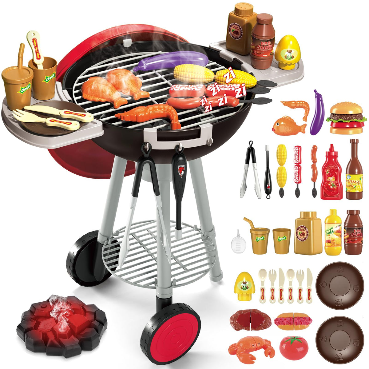 deAO Kids BBQ Grill Playset Kitchen Toy Set with Pretend Smoke Light Sound Toy Kitchen AccessoriesIndoor Outdoor Cooking Toy for Boys Girls Kids for Kids