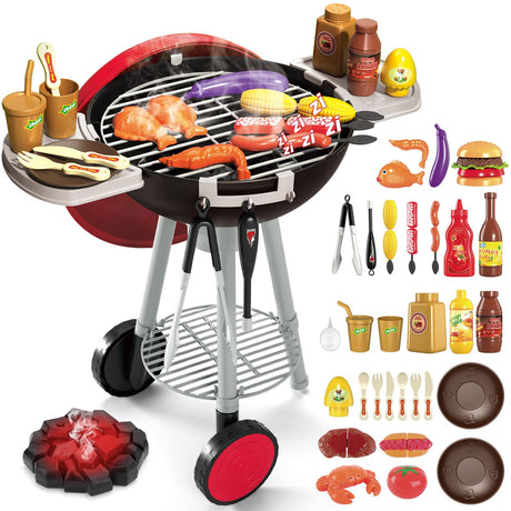 deAO Kids BBQ Grill Playset Kitchen Toy Set with Pretend Smoke Light Sound Toy Kitchen AccessoriesIndoor Outdoor Cooking Toy for Boys Girls Kids for Kids
