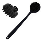 Cinlitek Silicone Body Scrubber & Scalp Massager Long Handle Back Scrubber for Shower BrushExfoliating Body Scrubber Shower Scrubber for Body Brush Hair Dandruff Shampoo Brush for MenWomen&Kids