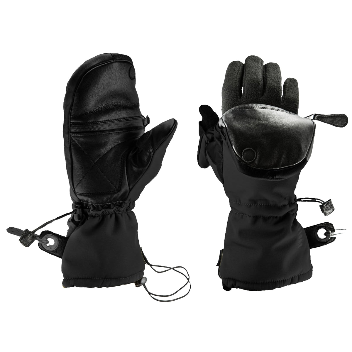 HWI Gear CFCM100 Convertible Fold-Away Cold Weather Mitt Transforms to Gloves Water-Resistant Touchscreen Capable Hand Warmer Pouch for Outdoor Adventure Enthusiast Black Large